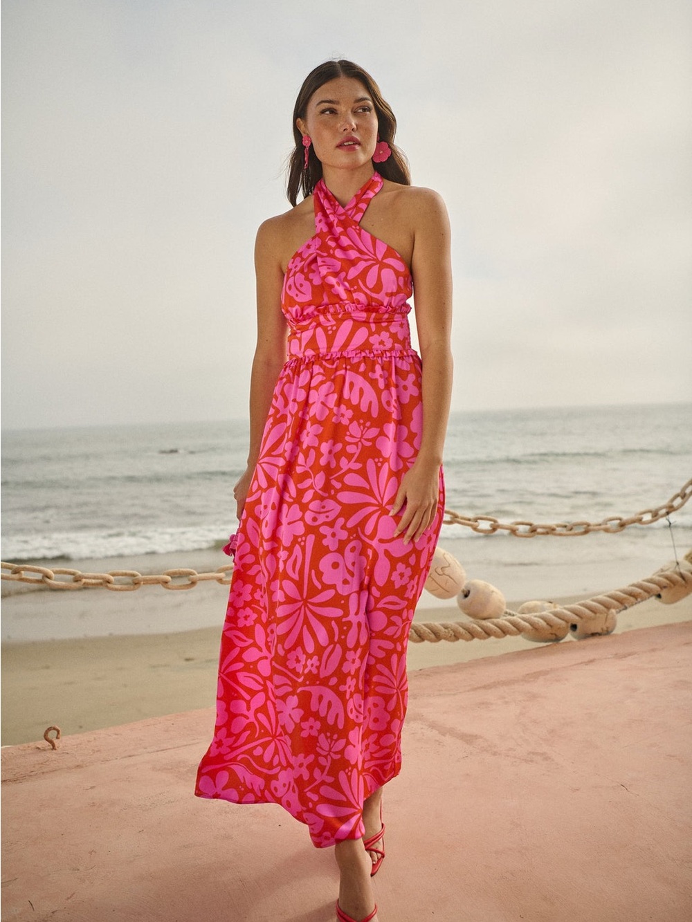 Coral Kiss Aries Halter Maxi Dress